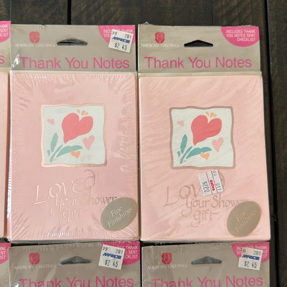 8 packages of American Greetings 1980s shower thank you cards.